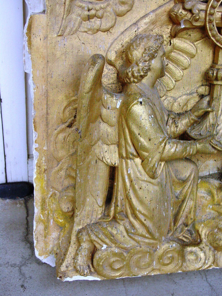 élément De Retable d'Autel Croix Du Christ & Quatre Anges haut relief-photo-2