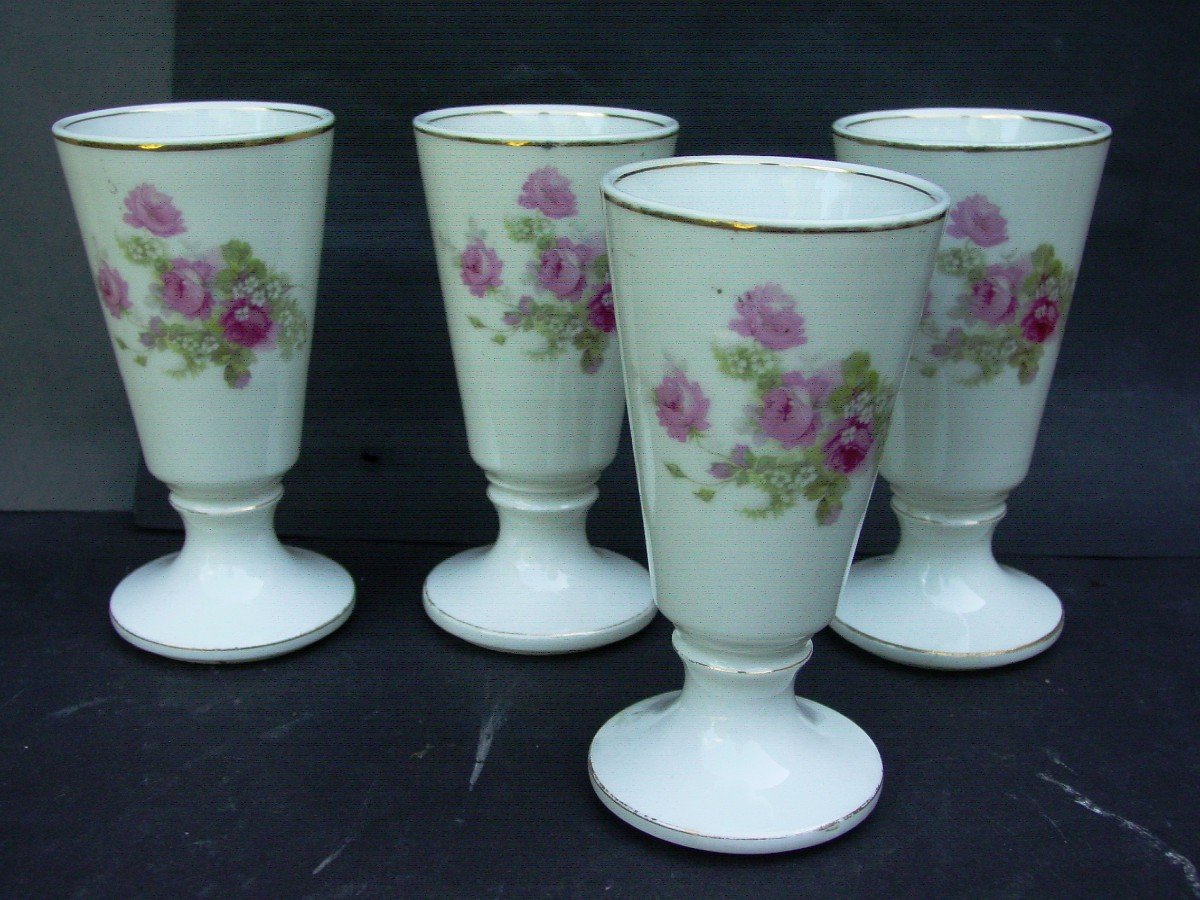 4 Mazagrans Du Berry Porcelain By Mehun Sur Yevre Around 1900