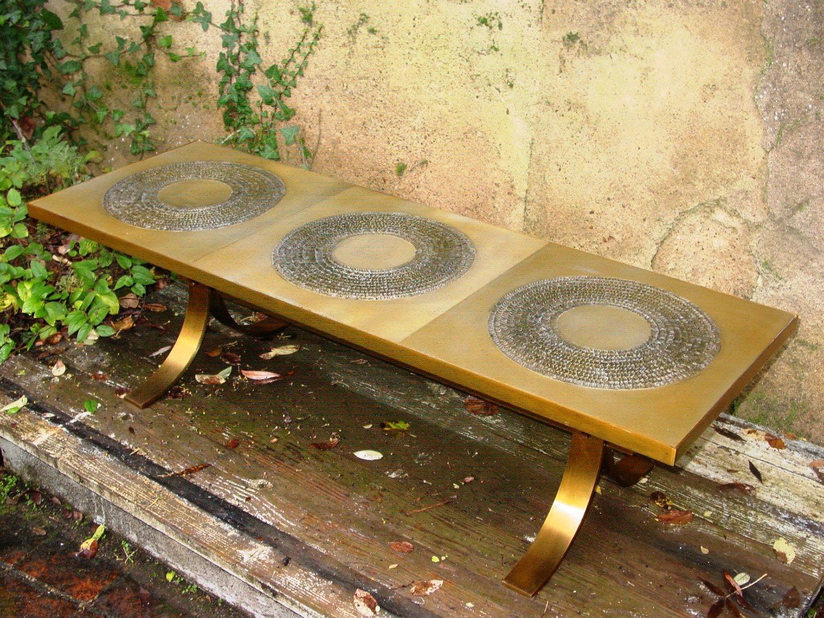 Table Basse 1970 Métal Doré-photo-2