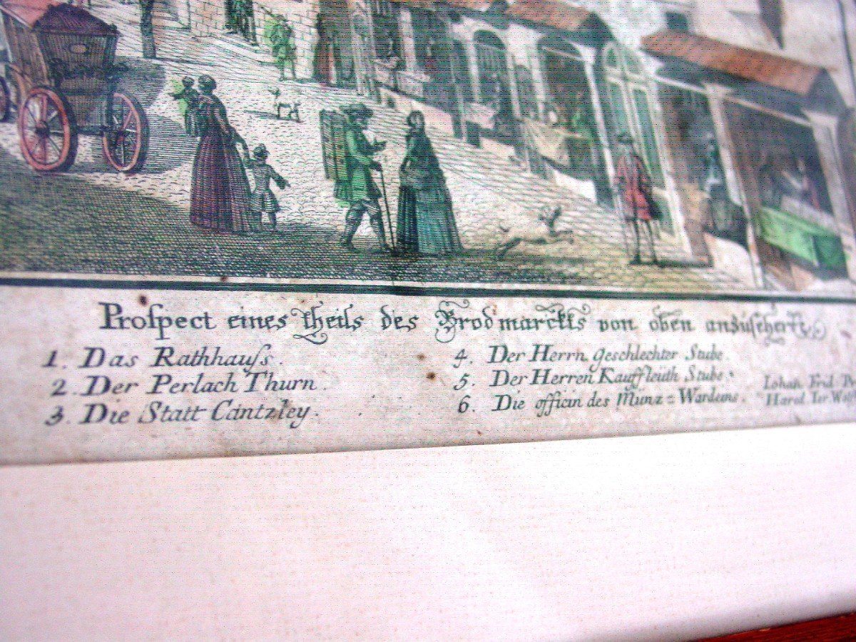 Augsburg, Bread Market, Jf Probst Fine 18th Colored Engraving Augsburg Germany-photo-2