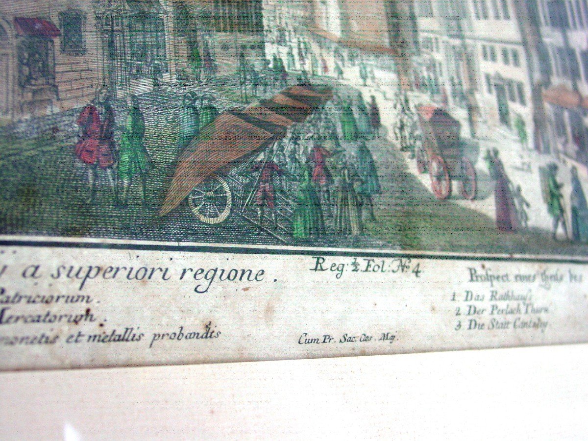 Augsburg, Bread Market, Jf Probst Fine 18th Colored Engraving Augsburg Germany-photo-4