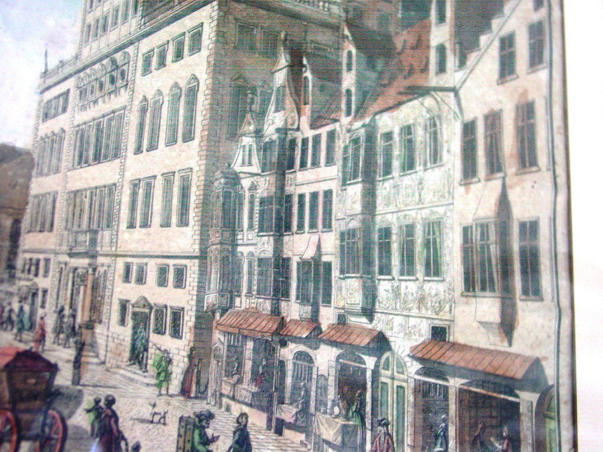 Augsburg, Bread Market, Jf Probst Fine 18th Colored Engraving Augsburg Germany-photo-8