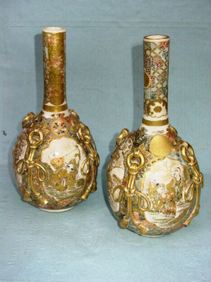 Pair Of Vases Japan Satsuma Meiji Period Lamps-photo-4