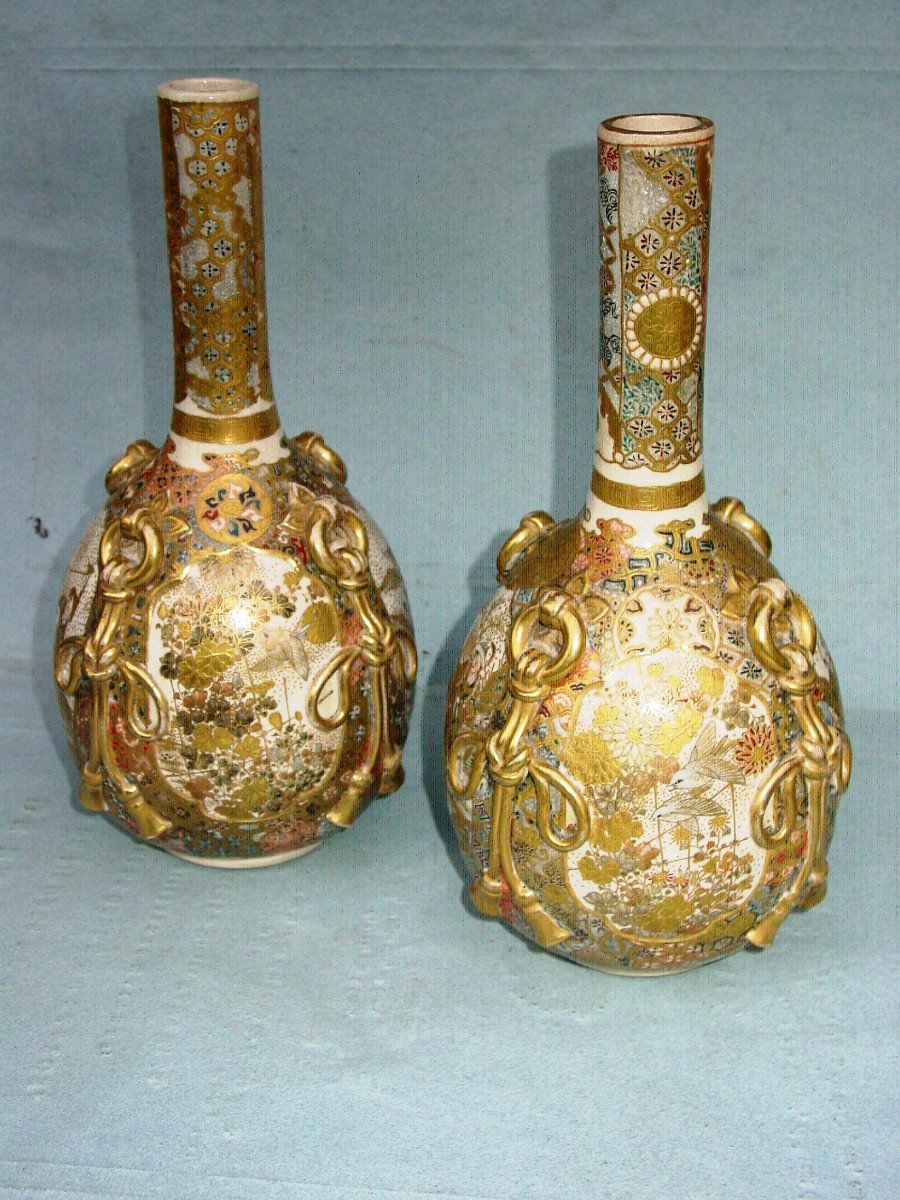 Pair Of Vases Japan Satsuma Meiji Period Lamps-photo-1