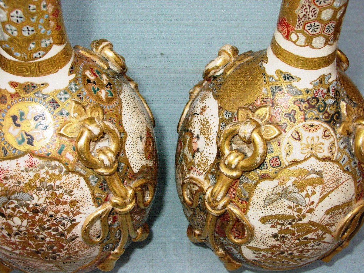 Pair Of Vases Japan Satsuma Meiji Period Lamps-photo-5