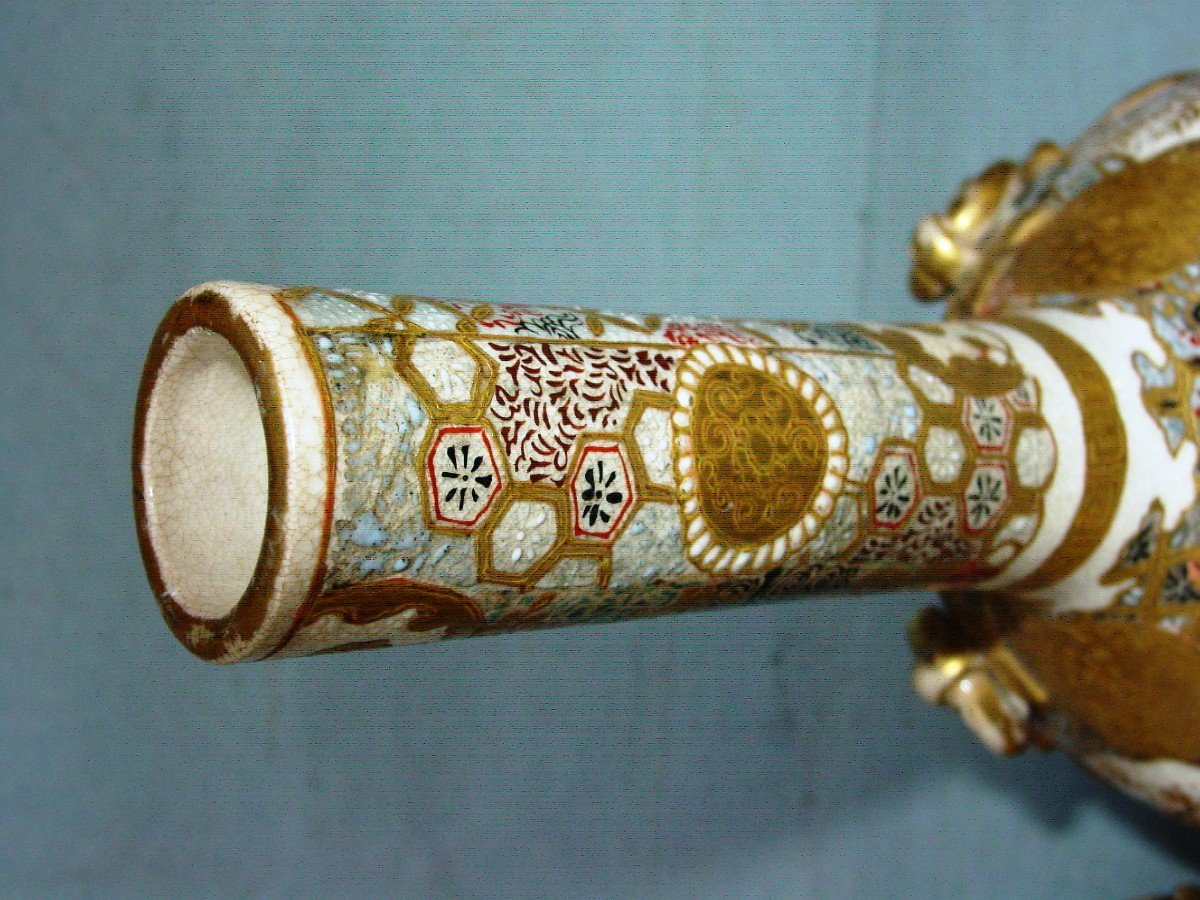 Pair Of Vases Japan Satsuma Meiji Period Lamps-photo-7