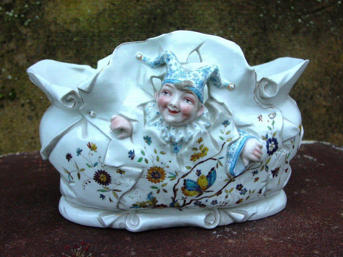 Cache-pot, Jardinière En Porcelaine De Paris à Décor De Triboulet, Arlequin