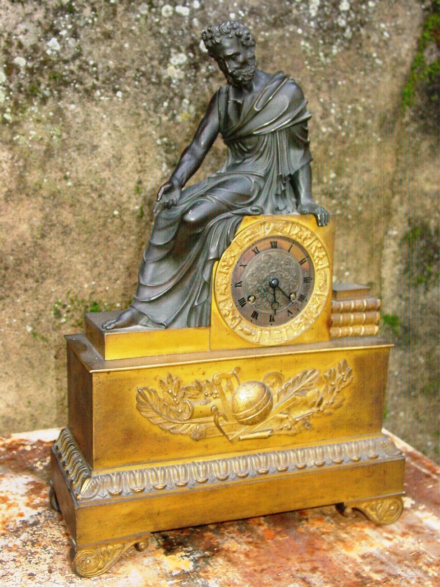Gilt & Patinated Bronze Empire Clock Allegory Astrology - Astronomy 