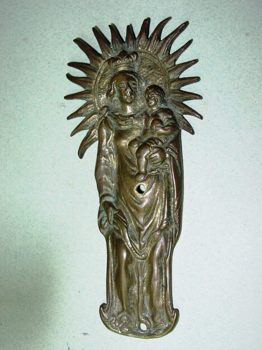 Virgin And Child, Cast Bronze Plaque From The 18th Century-photo-2
