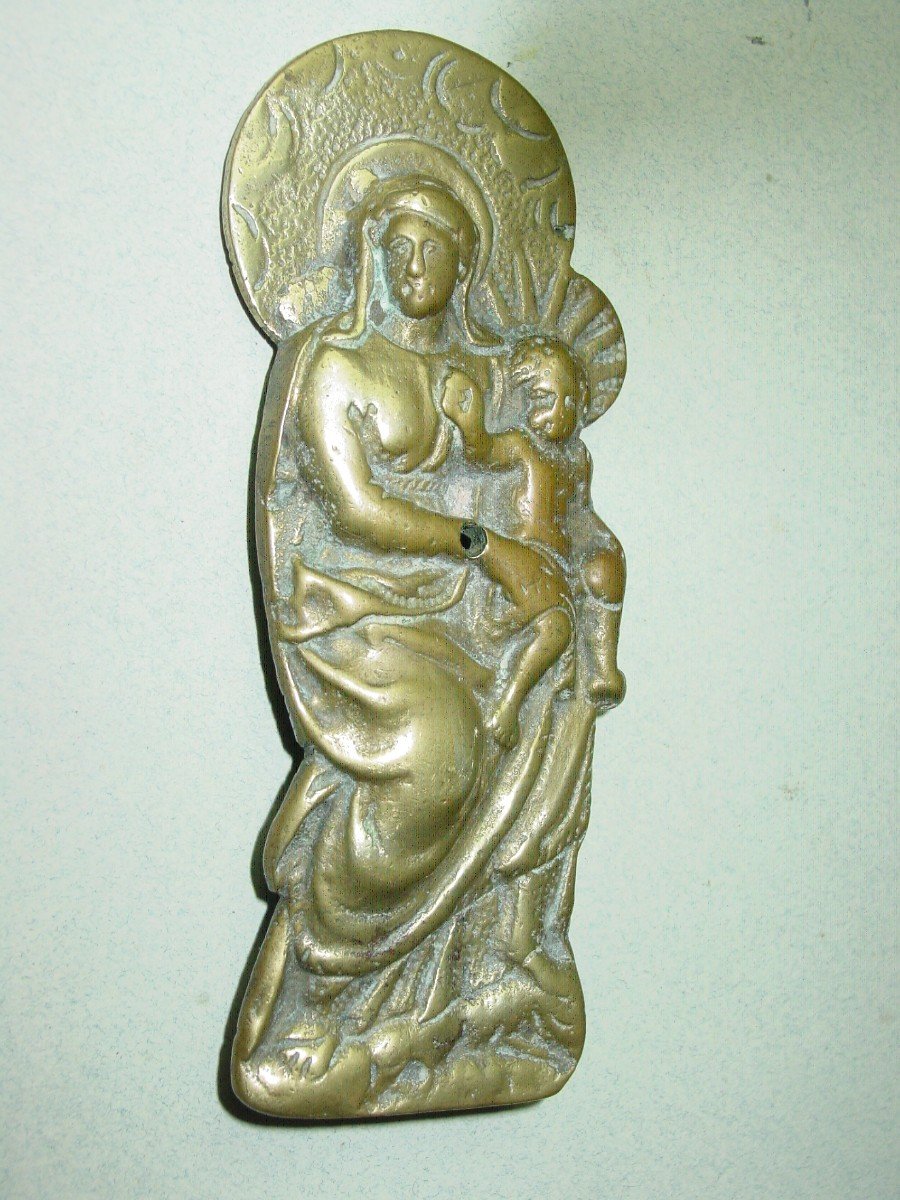 2 Holy Virgin In Cast Bronze From The 18th Century Plaque, Kiss Of Peace-photo-2