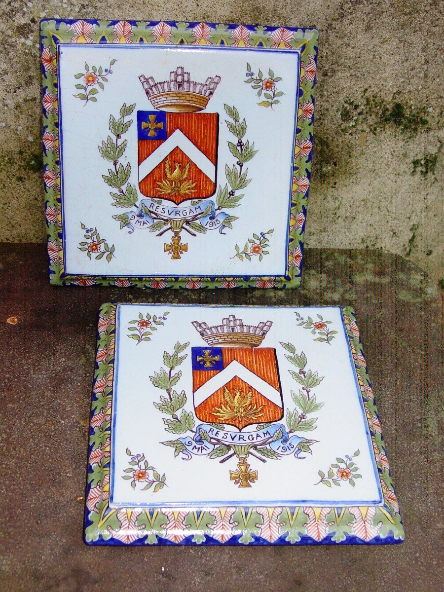 Desvres: 2 Trivets With The Coat Of Arms Of Neuville Saint-vaast May 9, 1915
