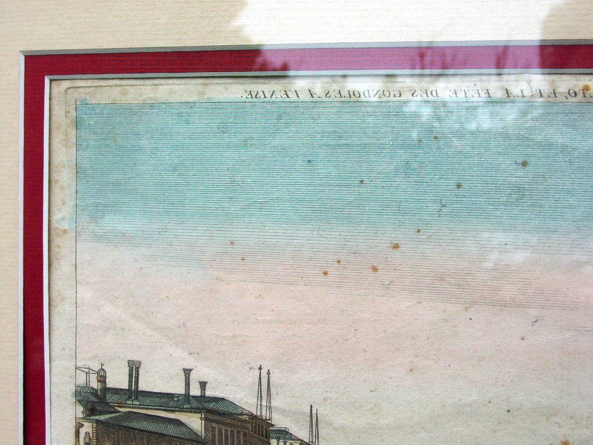 Gravure Venise Grand Canal Fête Des Gondoles  Vue d'Optique  18ème siècle-photo-2