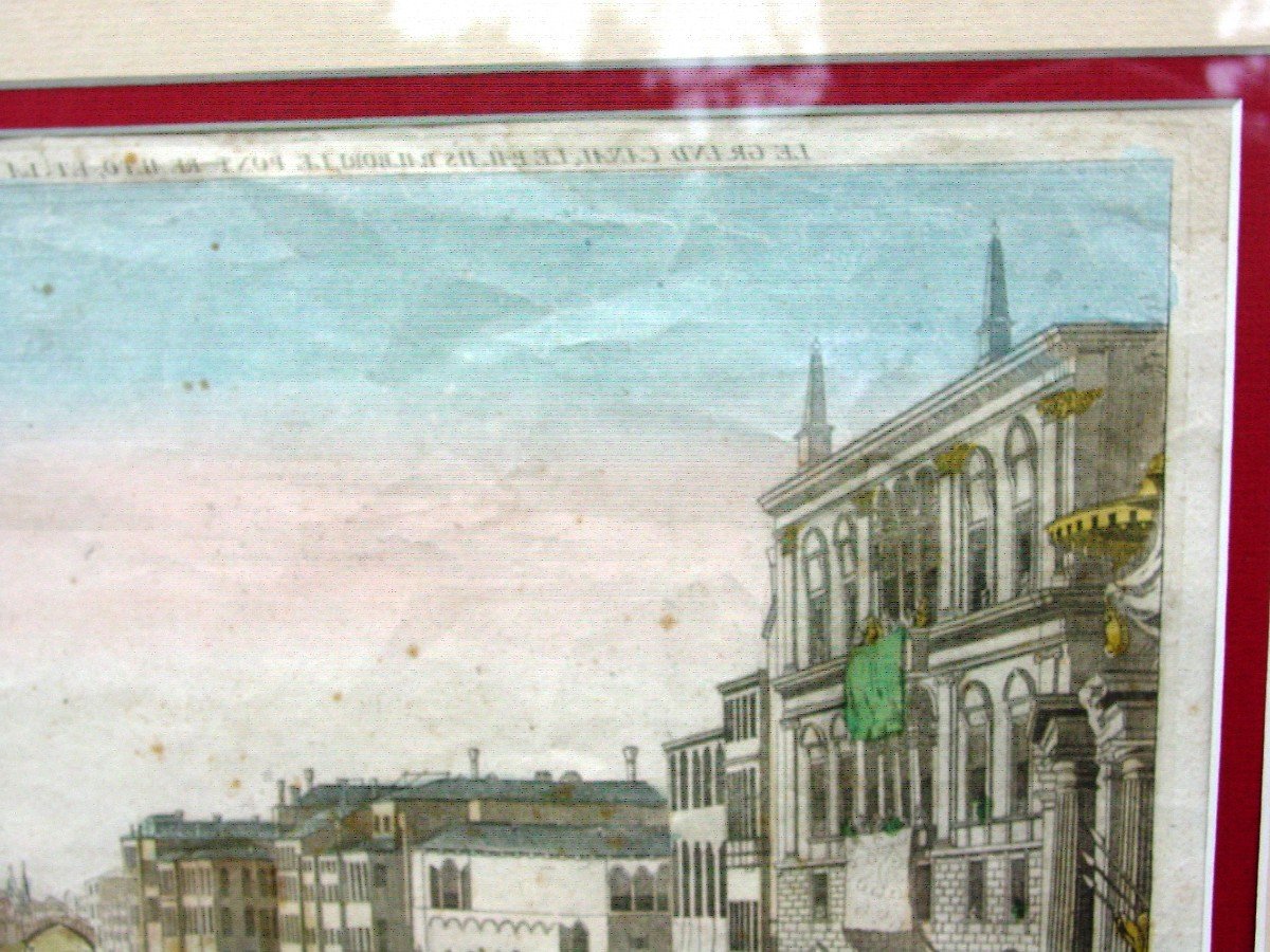 Gravure Venise Grand Canal Fête Des Gondoles  Vue d'Optique  18ème siècle-photo-3