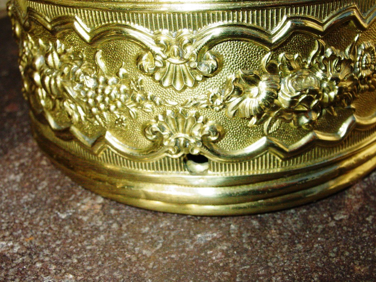 Paire Lampes Style Renaissance 1900 Laiton Poli & Estampé-photo-1