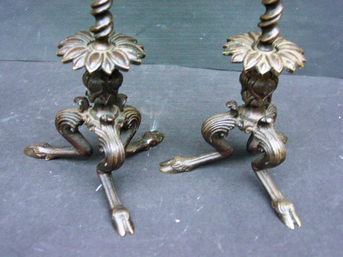 Pair Of "antique" Bronze Candlesticks With Beautiful Patina From The 19th Barbedienne Grand Tour-photo-1