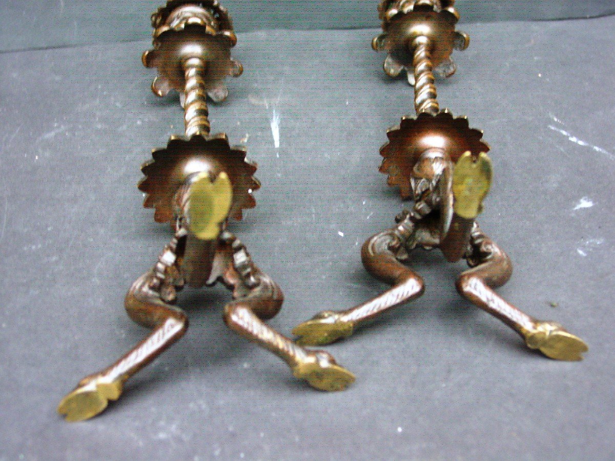 Pair Of "antique" Bronze Candlesticks With Beautiful Patina From The 19th Barbedienne Grand Tour-photo-3