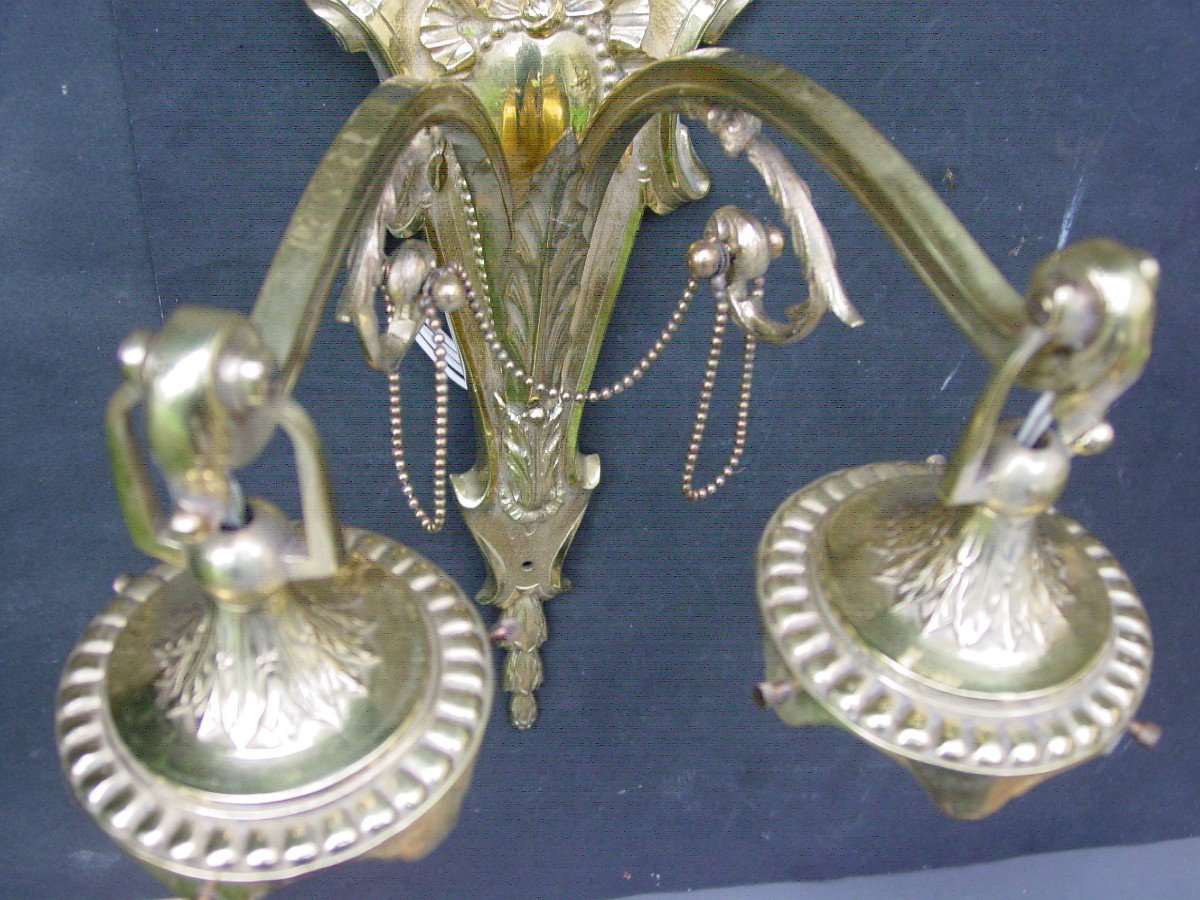 Pair Of Napoleon III Polished Bronze Sconces, Belle Epoque-photo-2
