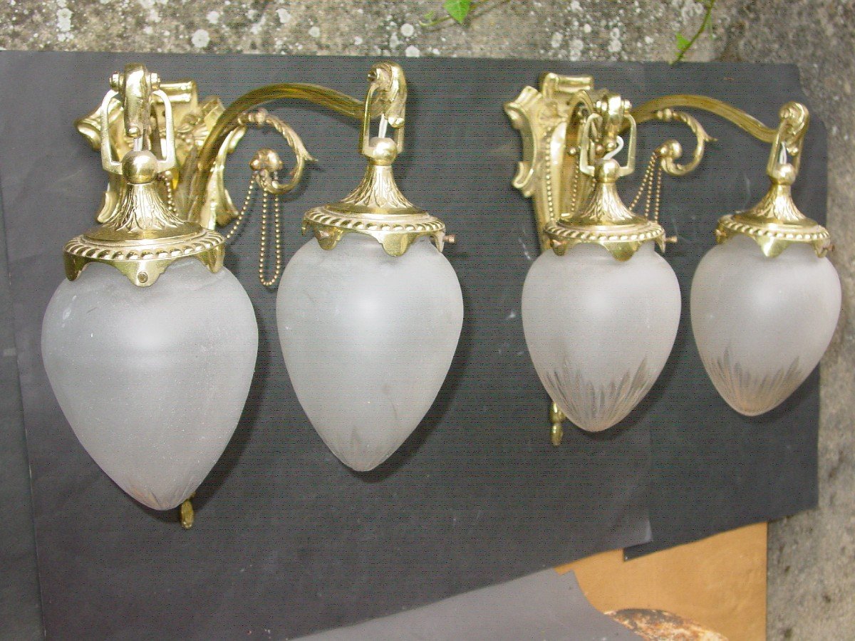 Pair Of Napoleon III Polished Bronze Sconces, Belle Epoque-photo-7