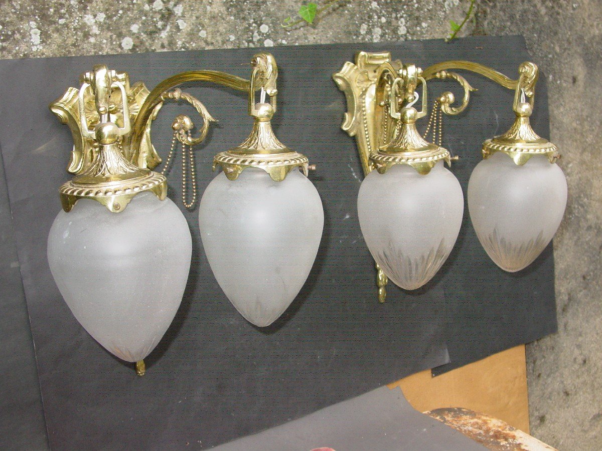 Pair Of Napoleon III Polished Bronze Sconces, Belle Epoque