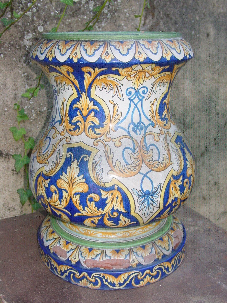 Nevers Piédestal Faïence Vers 1900 Style Renaissance Italienne Colonne-photo-2