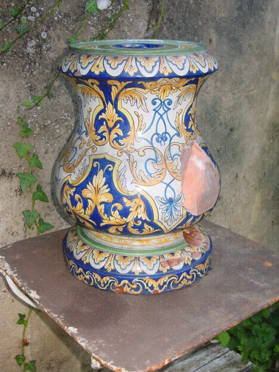 Nevers Piédestal Faïence Vers 1900 Style Renaissance Italienne Colonne-photo-1