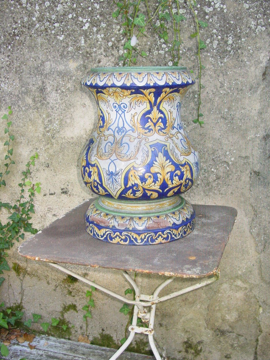 Nevers Piédestal Faïence Vers 1900 Style Renaissance Italienne Colonne