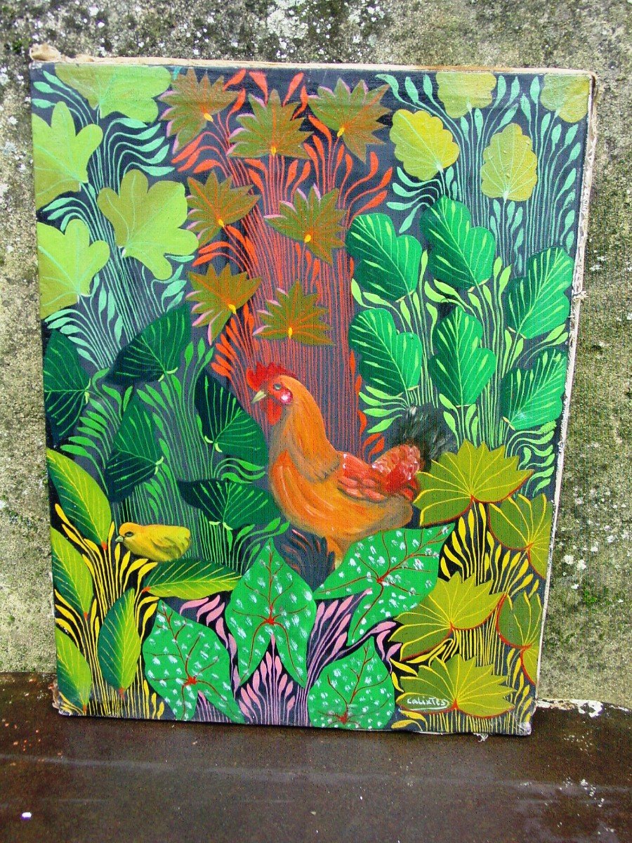 Alix-georges Calixtes ( 1943)  Acrylique Sur Toile Haïti Haïtien Naïf Naïve