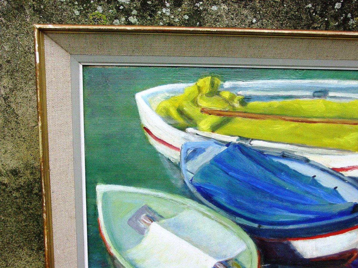 Barques Vers 1960, Huile Sur Toile-photo-3