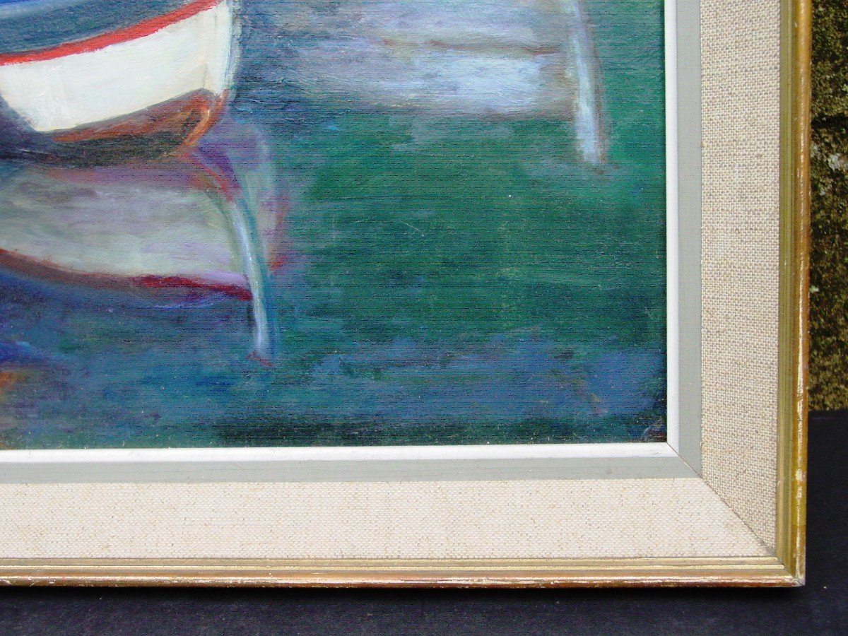Barques Vers 1960, Huile Sur Toile-photo-1