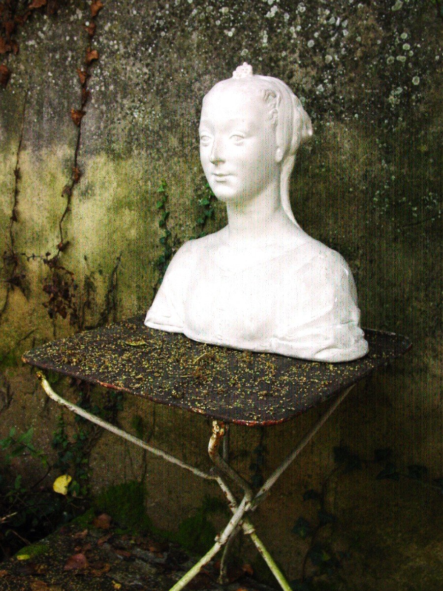 Buste (ht 48 Cm.) Femme De La Renaissance Plâtre Signé -photo-2