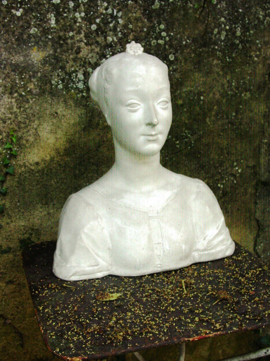Buste (ht 48 Cm.) Femme De La Renaissance Plâtre Signé -photo-3