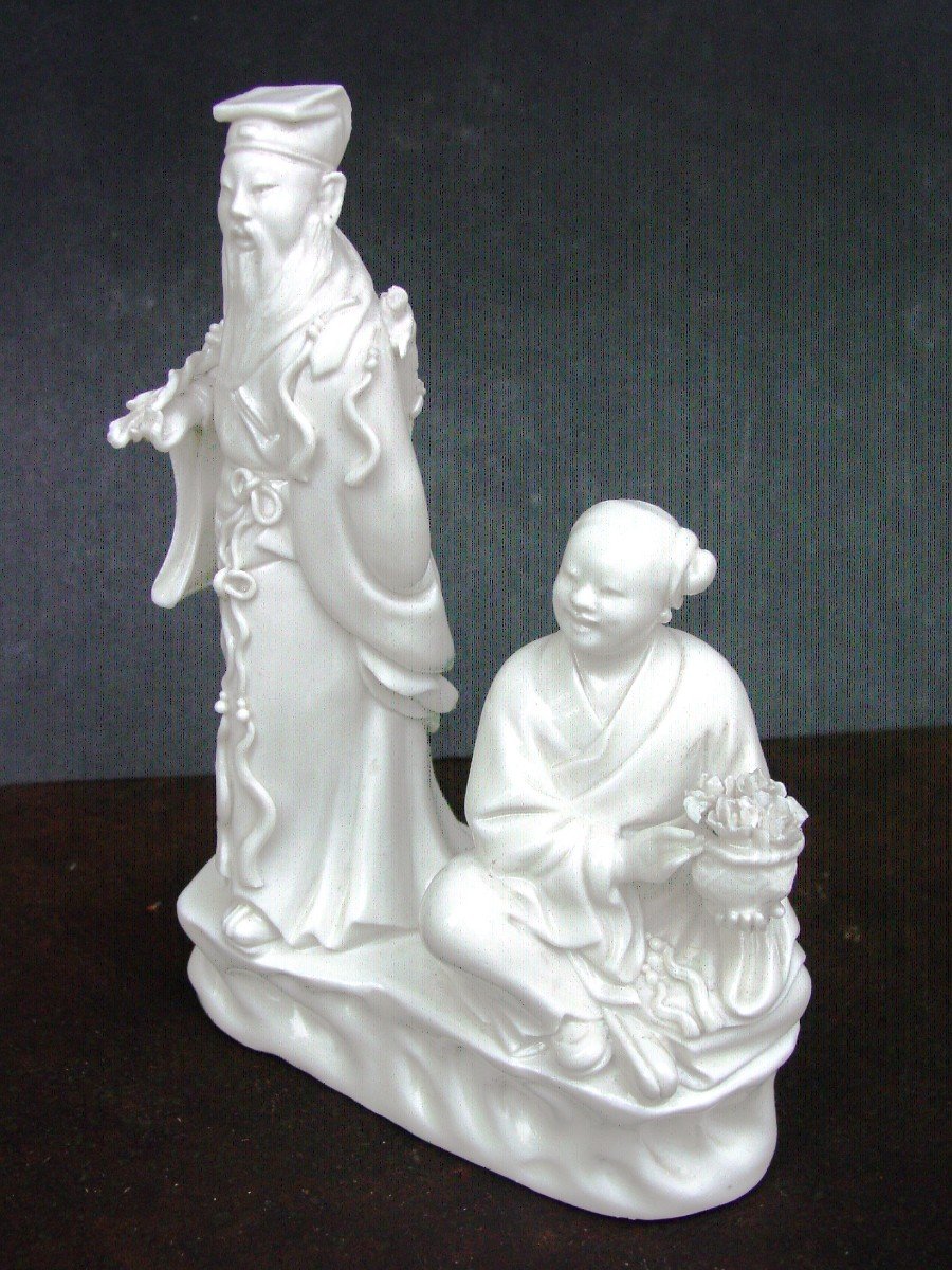 Groupe (16 X 11 X 5 Cm.) Blanc De Chine Fin 19ème-photo-4