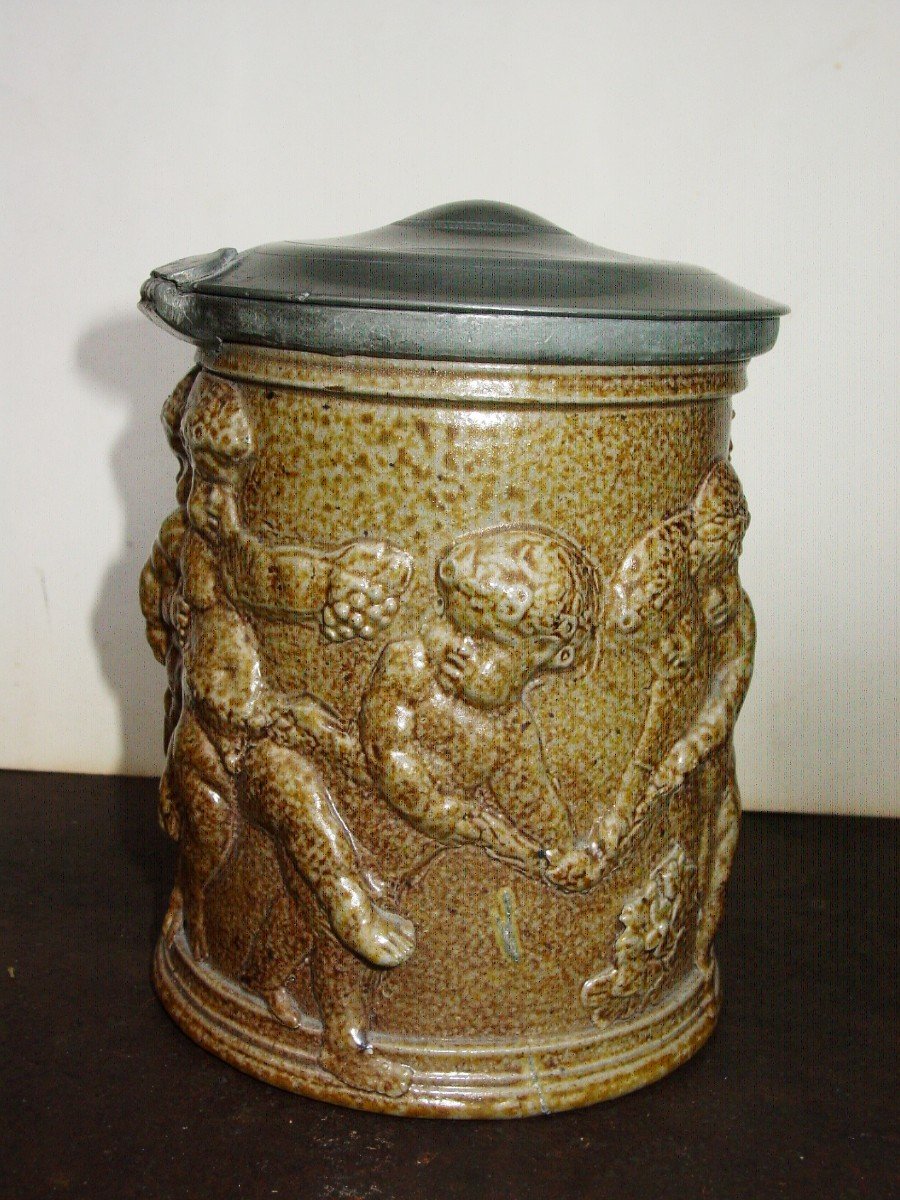 Tobacco Pot Stoneware Beauvaisis Decor Rotating Putti Playing