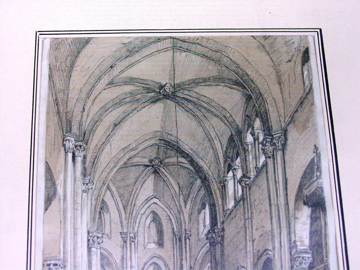 André Durand (1807-1867) Drawing Of The Saint Julien Le Pauvre Church In Paris-photo-3