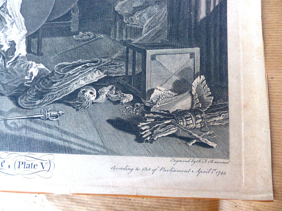 Rf Ravenet Engraving Marriage à La Mode d'Apres Hogarth 1745 Plate V-photo-3