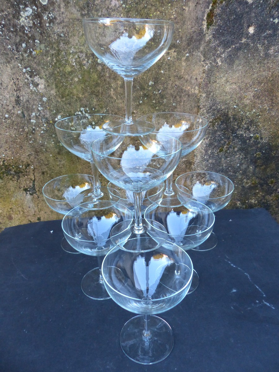 10 Blown Crystal Champagne Coupes Circa 1930-photo-2