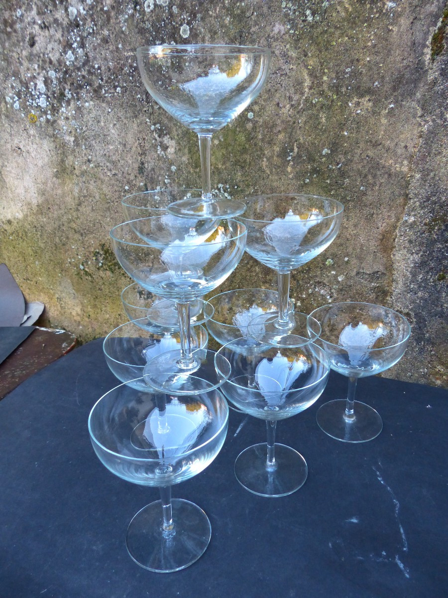 10 Blown Crystal Champagne Coupes Circa 1930-photo-3