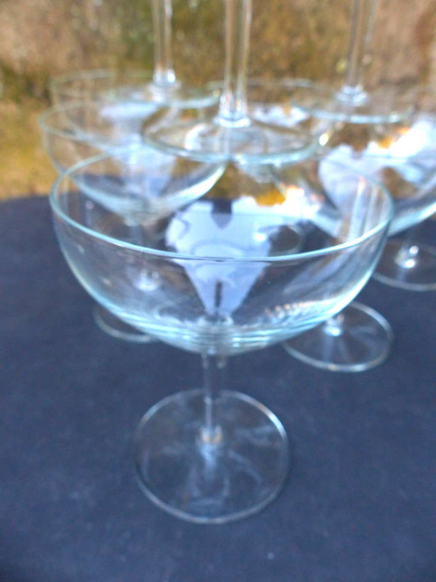 10 Blown Crystal Champagne Coupes Circa 1930-photo-4