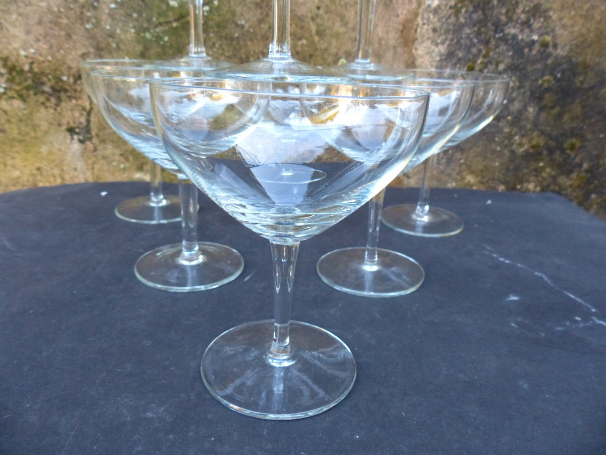 10 Blown Crystal Champagne Coupes Circa 1930-photo-1