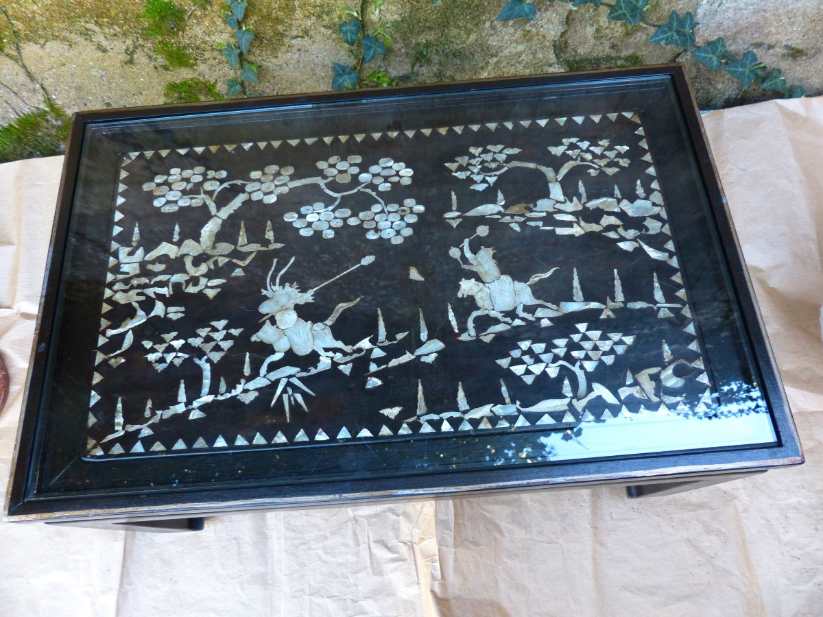 China Coffee Table Lacquered Wood & Burgauté (mother-of-pearl Inlay) Vietnam-photo-2