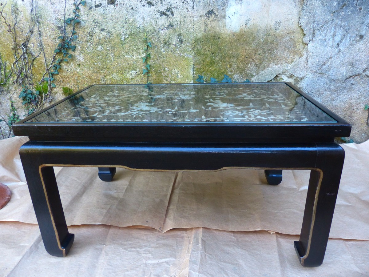 China Coffee Table Lacquered Wood & Burgauté (mother-of-pearl Inlay) Vietnam-photo-4