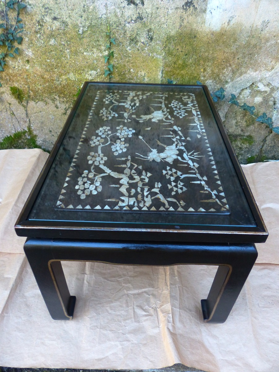 China Coffee Table Lacquered Wood & Burgauté (mother-of-pearl Inlay) Vietnam-photo-1
