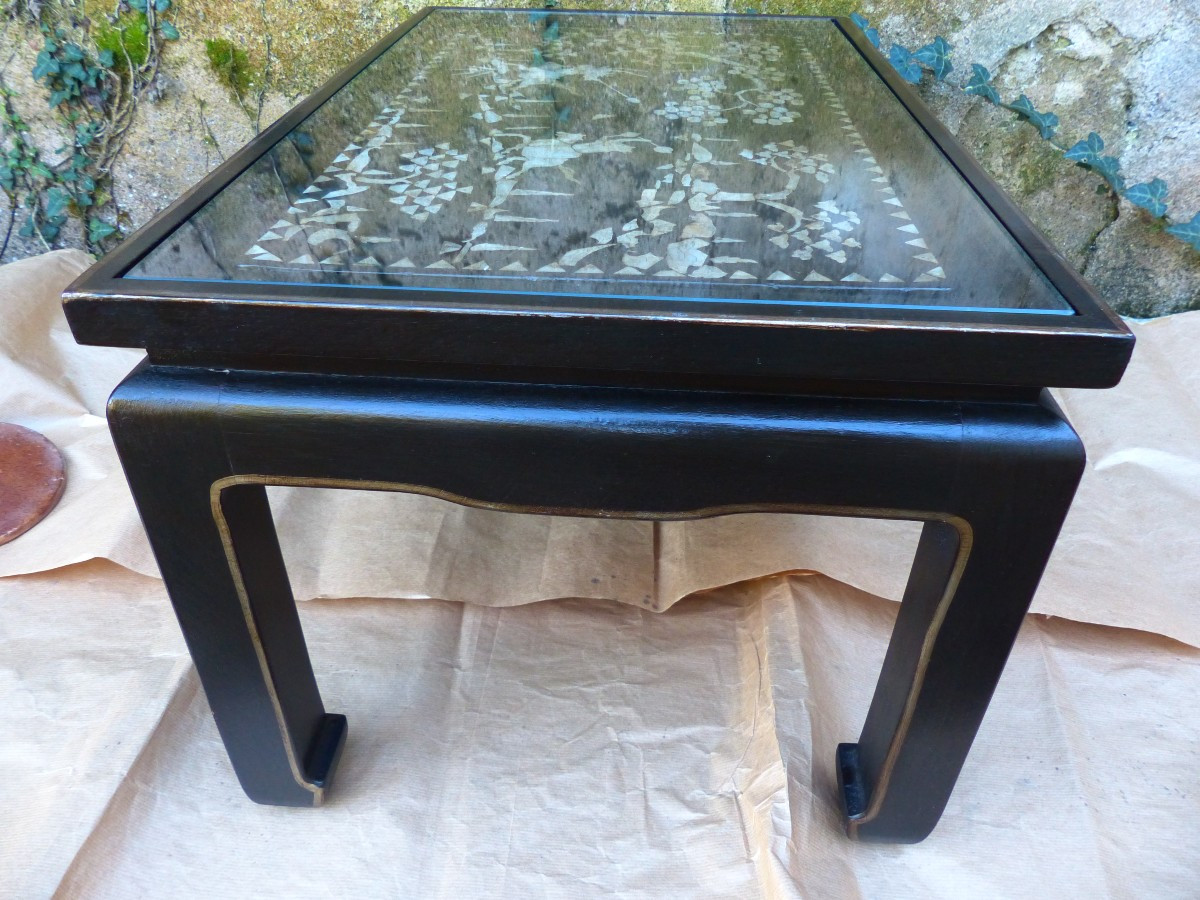 China Coffee Table Lacquered Wood & Burgauté (mother-of-pearl Inlay) Vietnam-photo-4