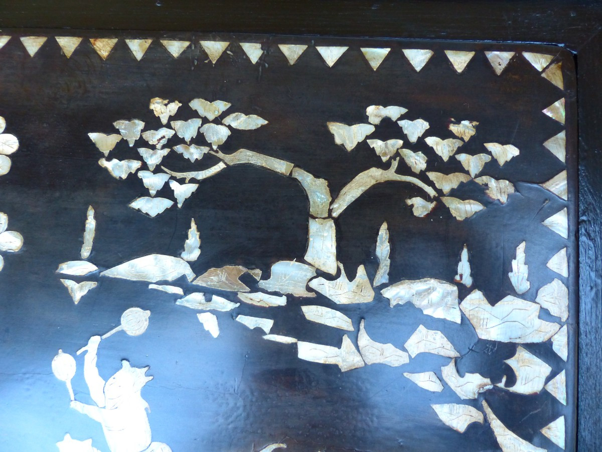China Coffee Table Lacquered Wood & Burgauté (mother-of-pearl Inlay) Vietnam-photo-8
