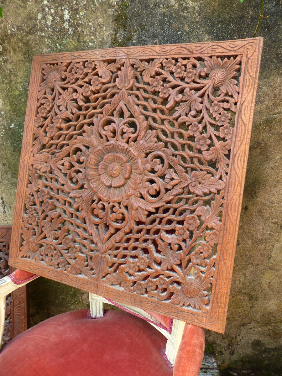 Inde Deux Panneaux De Boiserie. Vers 1900-photo-2