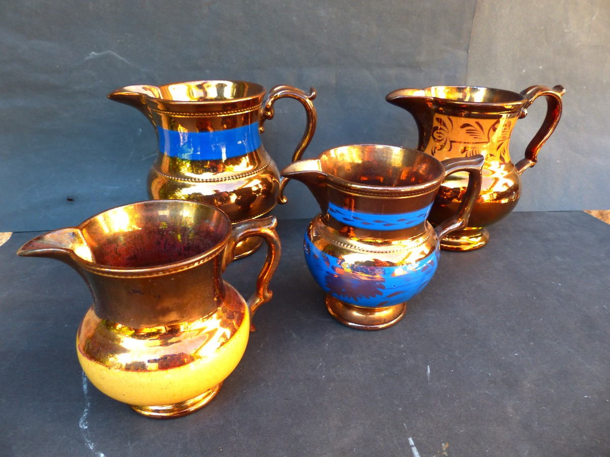 4 Jersey Pitchers In Glossy Earthenware From The 19th Century-photo-2
