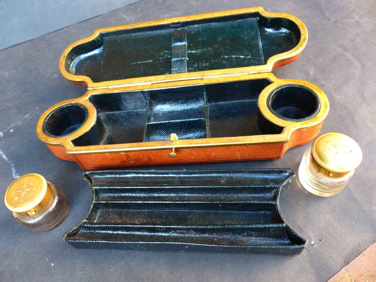 Encrier De Voyage Gainerie Cuir Napoléon III-photo-3