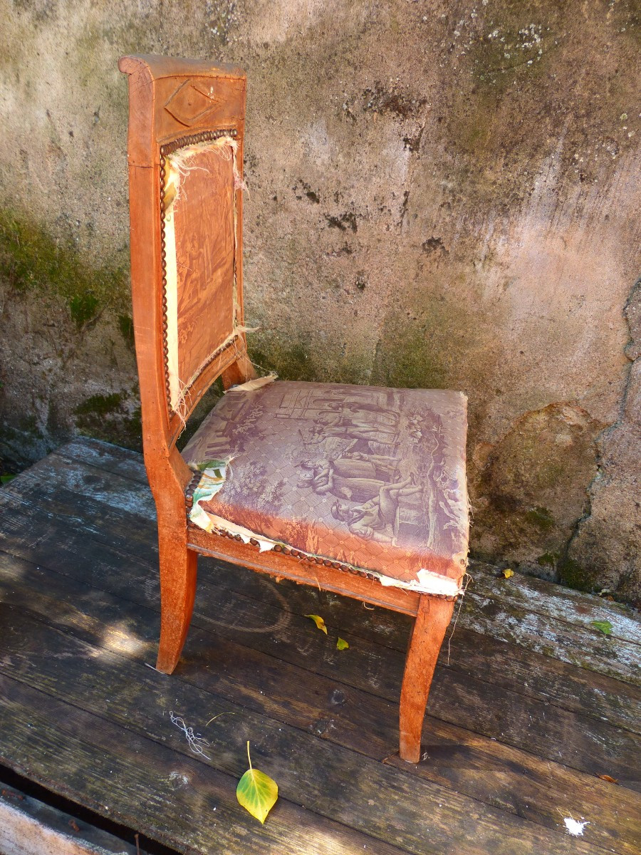 Chaise 18ème Siècle Hêtre Modèle De Jacob ? Toile de jouy Famille Baguenault-photo-6