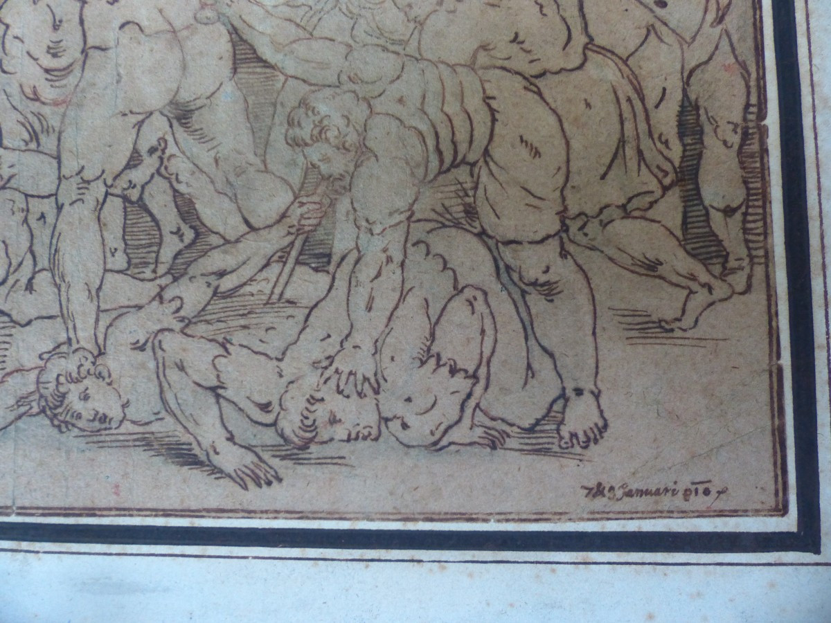 Dessin Ancien 17ème siècle signé scène de bataille de l'antiquité Grèce Babylone Greek Rome-photo-5