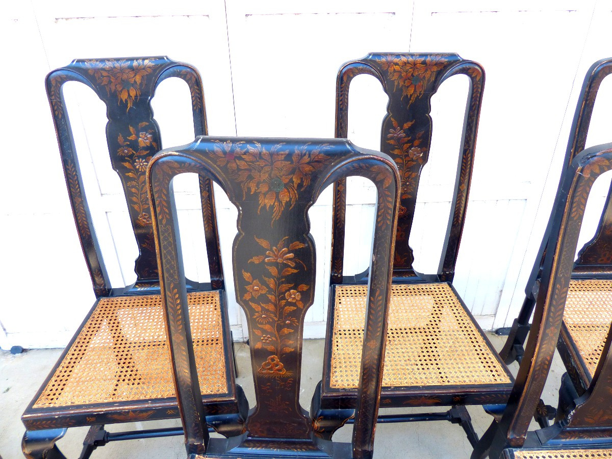 Set de 6 Chaises Chippendale Laquées Chine 1890-photo-2